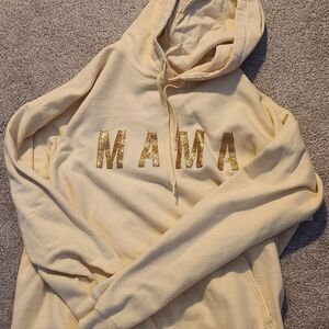Gildan Cream Hoodie with Gold 'MAMA' Print